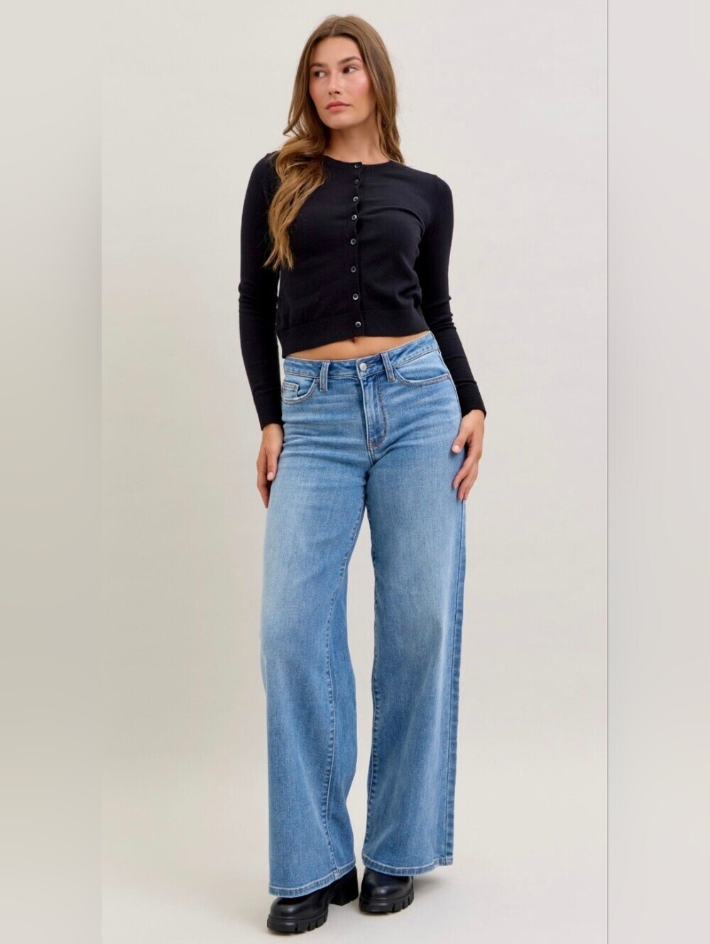 Judy Blue Mid Rise Medium Wash Retro Wide Leg Jeans Restock Classic Various NEW